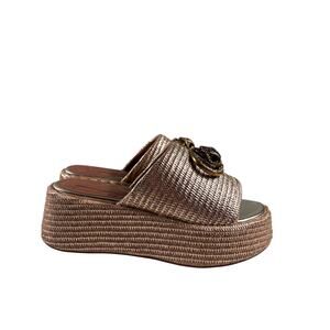 Kurt Geiger London Chelsea Raffia Platform Sandals Women's Size 9 Gold Metallic